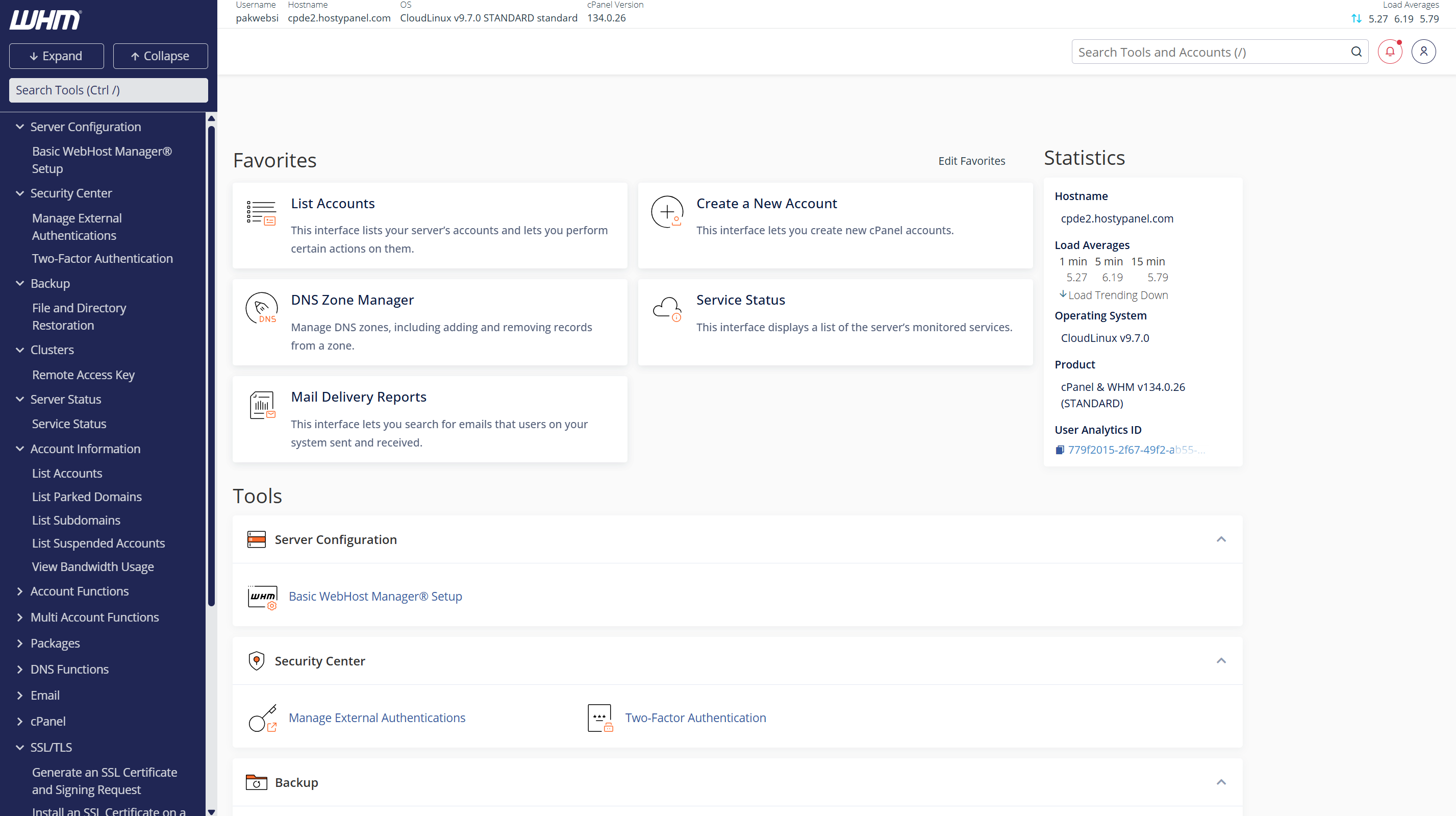 WHM Interface Dashboard